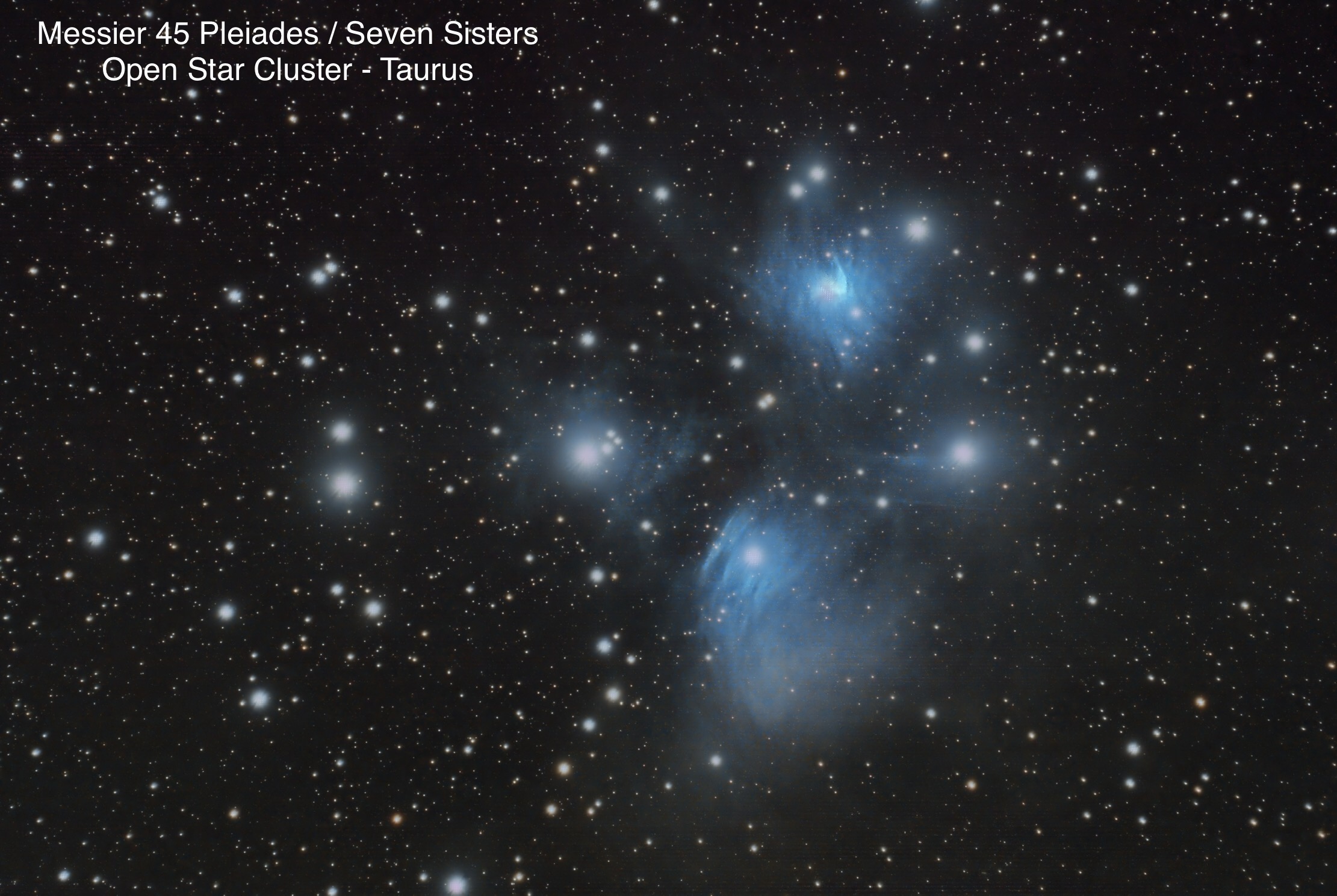 Messier 45 Pleiades / Seven Sisters Open star cluster Constellation Taurus