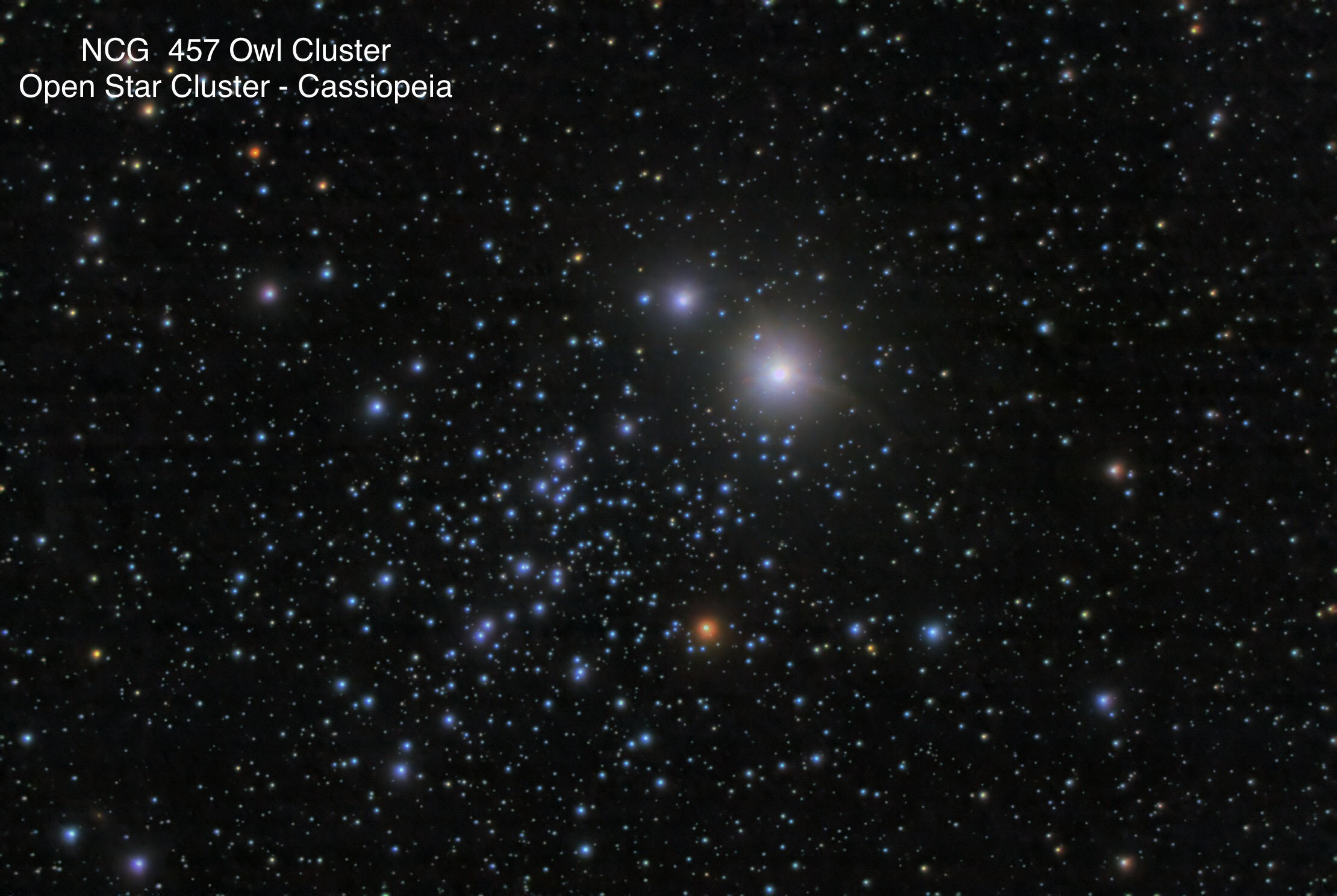 NGC 457 Owl Cluster Open star cluster Constellation Cassiopeia