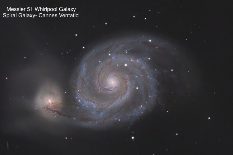 Messier 51 Whirlpool Galaxy. Spiral galaxy found in constellation Cannes Ventatici