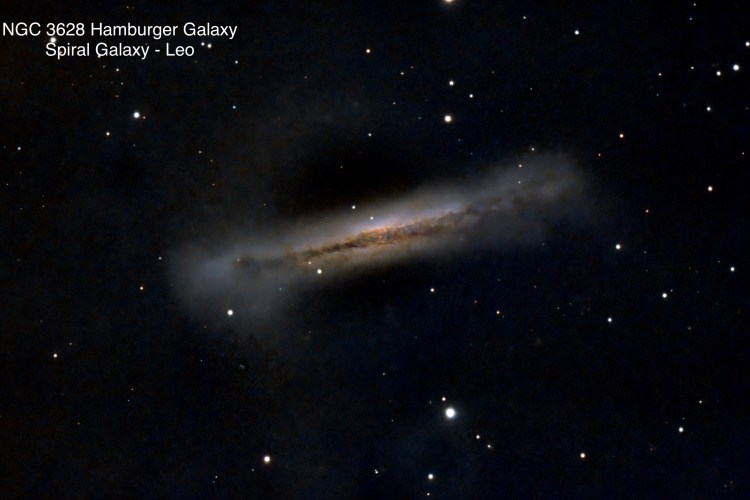 NGC 3628 Hamburger Galaxy. Spiral galaxy in constellation Leo
